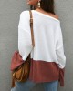 Plus Size Contrast Color One Shoulder Bell Sleeve Knit Sweaters