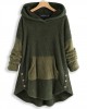 Women Contrast Color Splice Irregular Hem Hooded Fleece Sweatshirt Coats