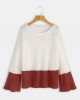 Plus Size Contrast Color One Shoulder Bell Sleeve Knit Sweaters