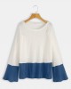 Plus Size Contrast Color One Shoulder Bell Sleeve Knit Sweaters